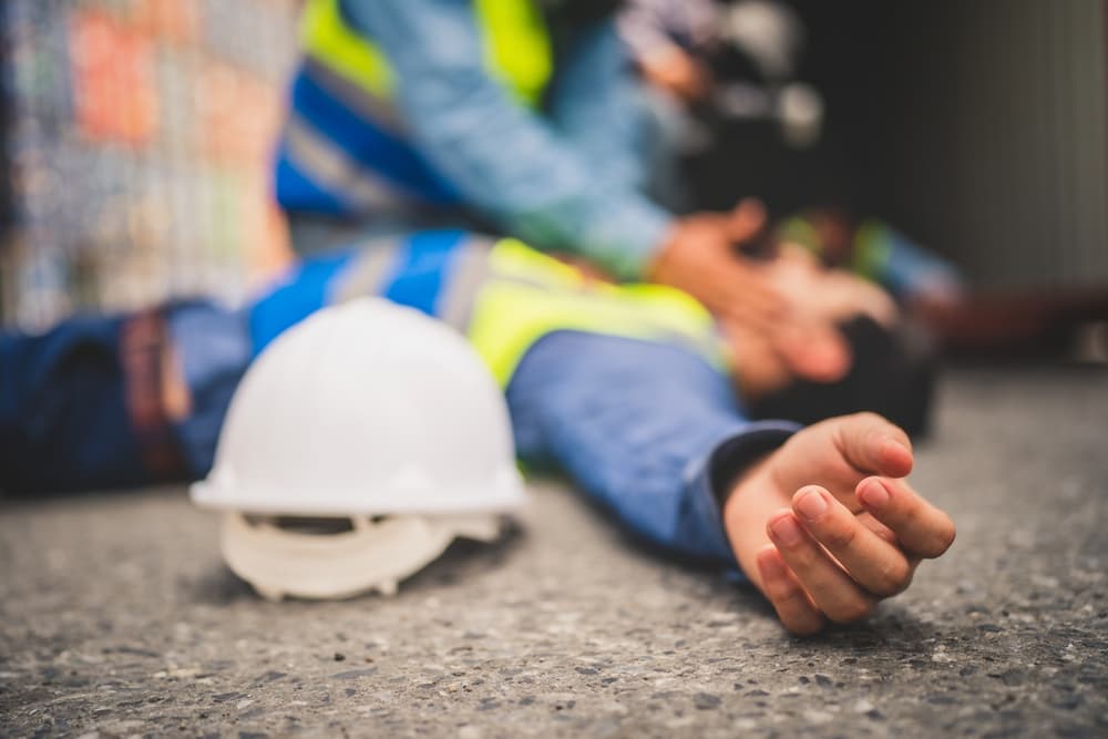 Worker fall from ladder on a construction site
